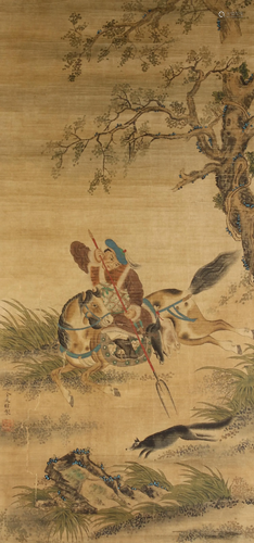 Chinese Scroll Painting of Warrior