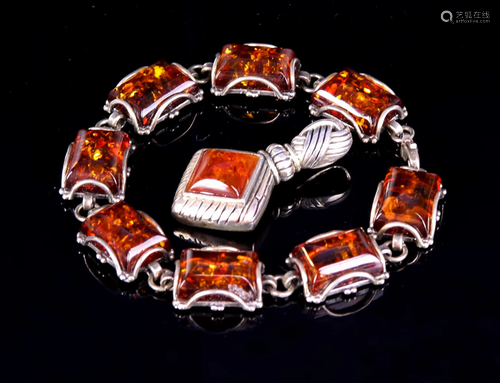 Chinese Silver and Amber Bracelet