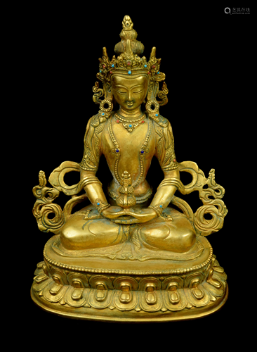 A 1.65KG Nepal Gilt Bronze Statue of Amit…