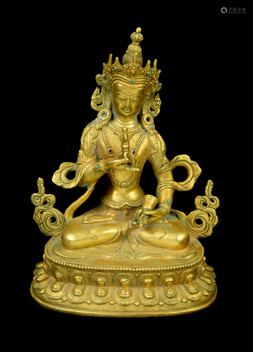 A 1.65KG Nepal Gilt Bronze Statue of Vajr…