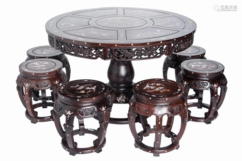 [Chinese] A Set of Nacre Inlaid Hardwood Di…