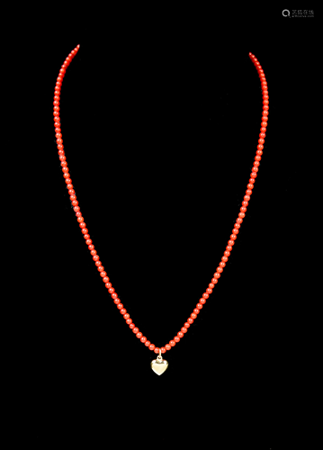 A Aka Level Red Coral Bead Necklace with…