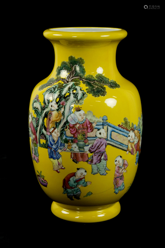 Chinese Famille-rose Vase with Boy Playing, m…