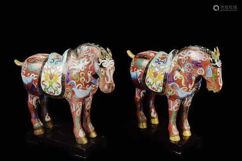 A Pair of Red Grounded Cloisonne Horse…