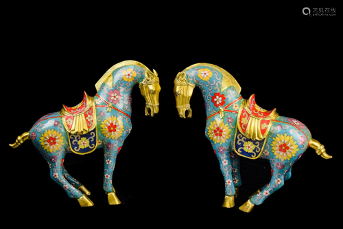 [Chinese] A Pair of Cloisonne Tang Style Horse