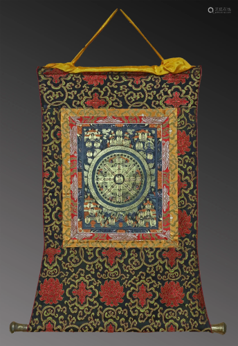 Tibet 1950 Temple Thangka silk brocade Than…