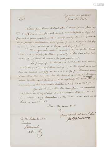 MONROE, James. Letter signed as Secretary …