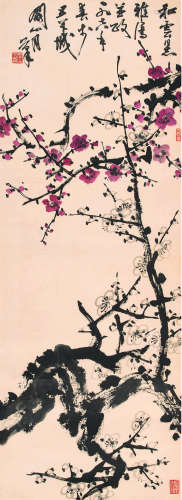 关山月（1912-2000） 1987年作 红梅 立轴 设色纸本