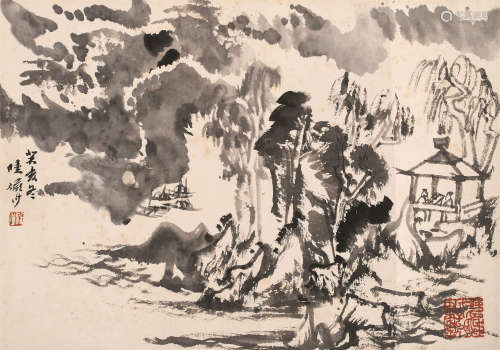 陆俨少（1909-1993） 1983年作 山水 镜片 设色纸本