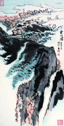 陆俨少（1903-1993） 1983年作 云机图 镜片 设色纸本