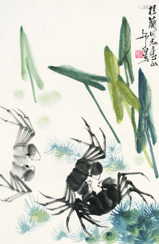 娄师白（1918-2010） 荷 镜片 设色纸本