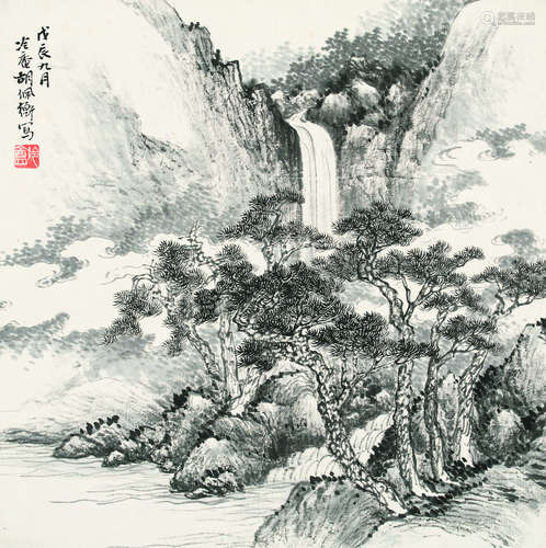 胡佩衡（1892-1962） 1928年作 飞瀑图 卡纸 设色纸本