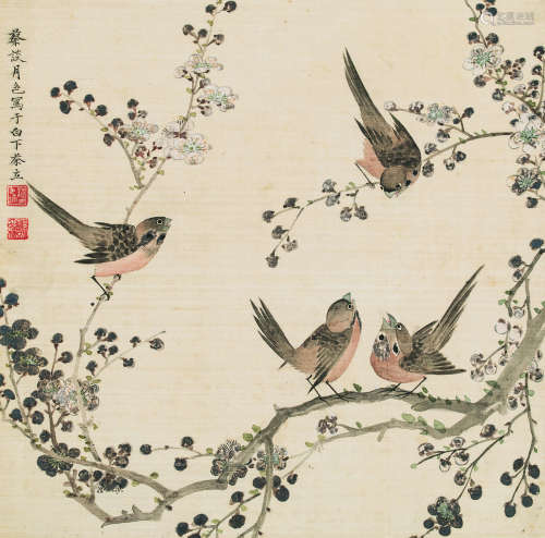 蔡谈月色（1891-1976） 花鸟 镜片 设色绢本