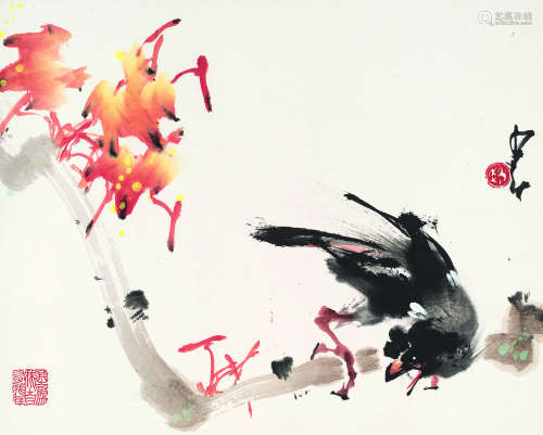 赵少昂（1905-1998） 花鸟 镜片 设色纸本