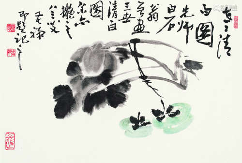 李苦禅（1899-1983） 世世清白图 镜片 设色纸本