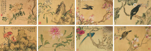 王礼（1813-1879） 花卉八开 册页 设色绢本