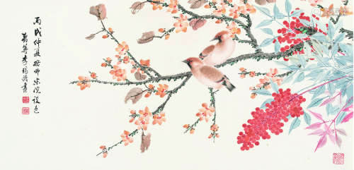 李瑞龄（1891-1974） 1946年作 花鸟 镜片 设色纸本