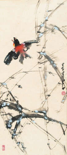 赵少昂（1905-1998） 1974年作 花鸟 镜片 设色纸本