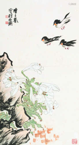 陈子奋（1898-1976） 花鸟 立轴 设色纸本