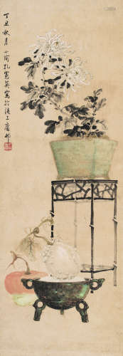 孔小瑜（1899-1984） 1937年作 清供 立轴 设色纸本