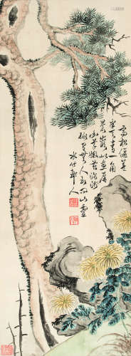 徐世昌（1855-1939） 松菊延龄图 立轴 设色绢本