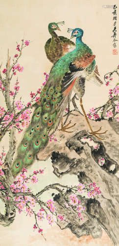 吴寿谷（1912-2008） 1959年作 孔雀图 镜片 设色绢本