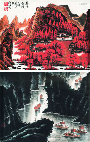 李行简（b.1937） 1987年作 万山红遍 镜框 设色纸本