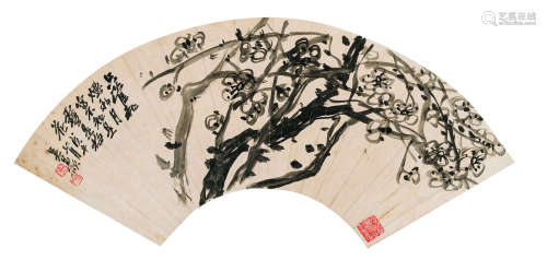 吴昌硕（1844-1927） 1918年作 梅花 镜片 设色纸本