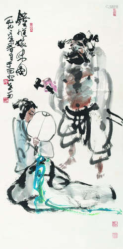 李世南（b.1940） 1992年作 钟馗嫁妹 镜片 设色纸本