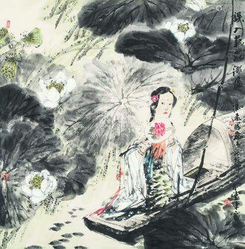 冯远（b.1952） 藕花深处 镜片 设色纸本