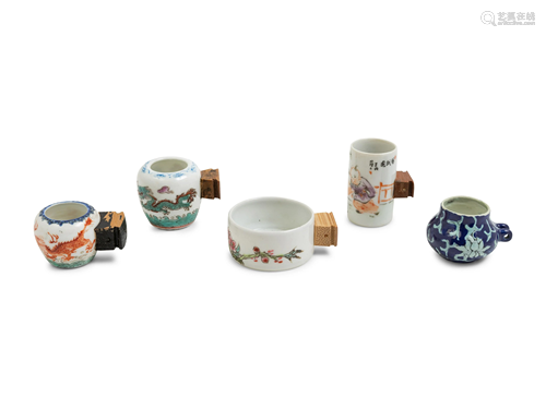 Five Chinese Porcelain Bird Feeders