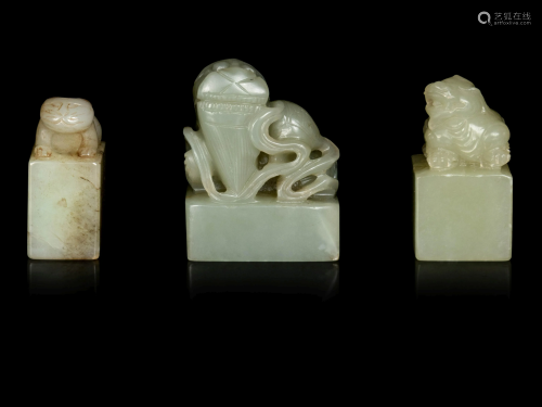 Three Chinese Celadon Jade Seals