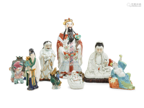 Eight Chinese Famille Rose Porcelain Figures