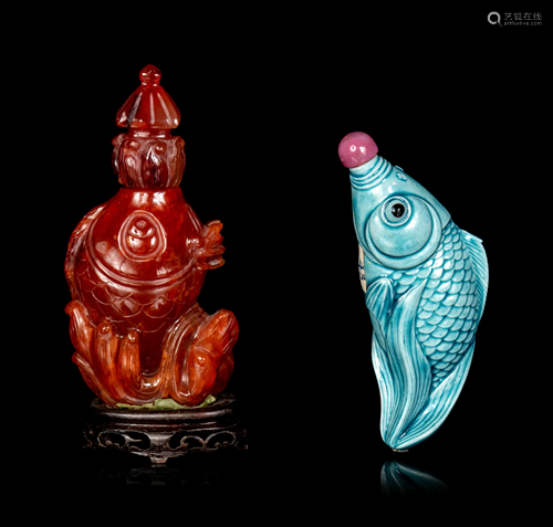 Two Chinese Fish-Form Snuff Bottles