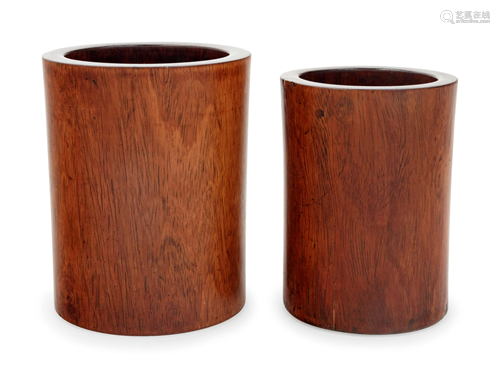 Two Chinese Hardwood Brush Pots, Bitong