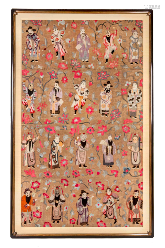 A Large Chinese Embroidered Silk Panel