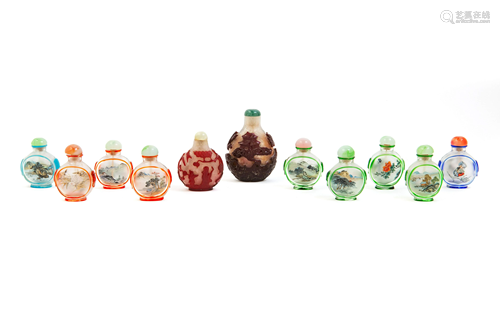 11 Chinese Peking Glass Snuff Bottles