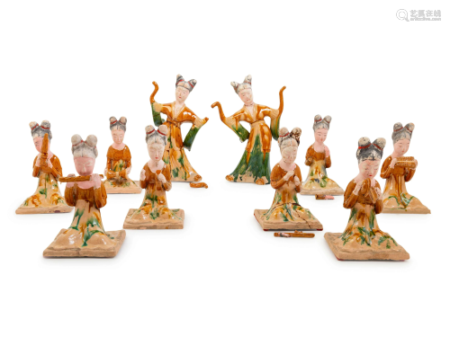 10 Chinese Sancai Glazed Pottery Figures of …