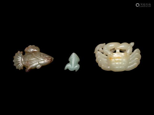 Three Chinese Celadon Jade Carved Figu…
