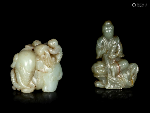 Two Chinese Celadon Jade Figural Groups