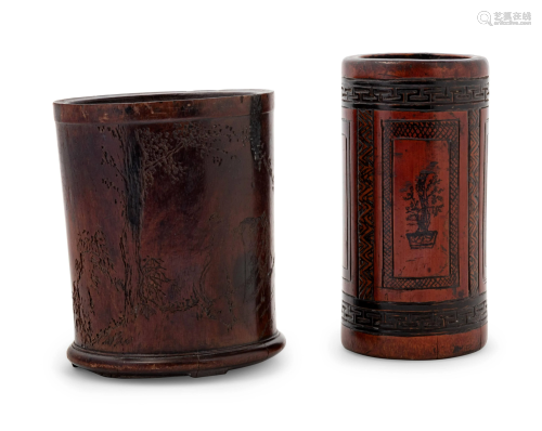 Two Chinese Carved Brush Pots, Bitong