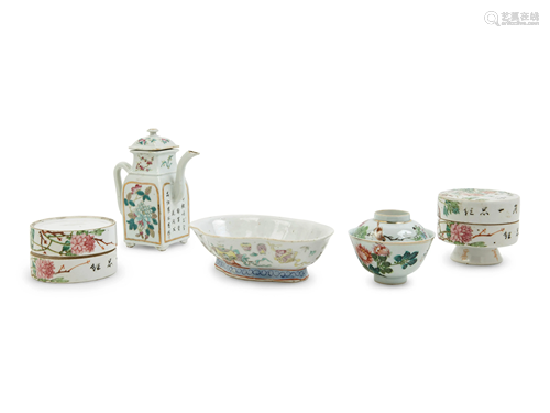 Five Chinese Famille Rose Porcelain Articles