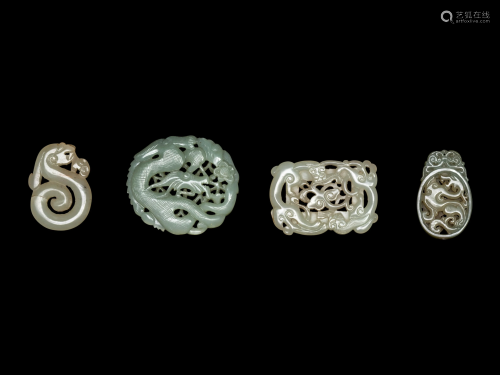 Four Chinese Celadon Jade Pendants