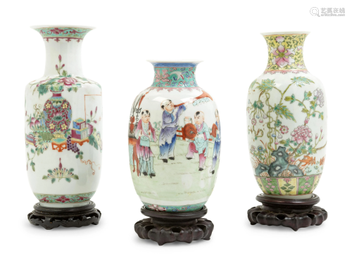 Three Chinese Famille Rose Porcelain Vases