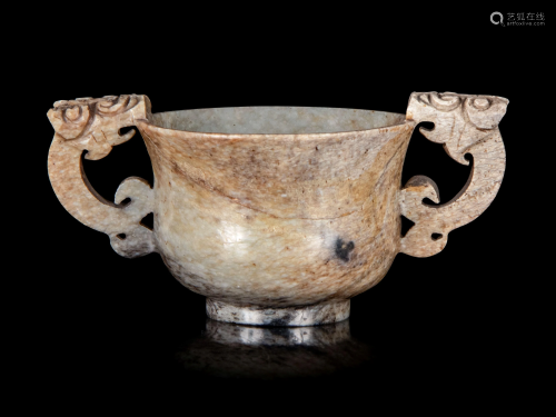A Chinese Chicken Bone Jade Handled Cup