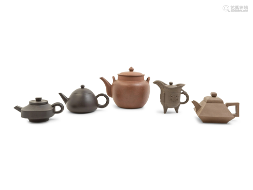 Five Chinese Yixing Pottery Teapots and Covers