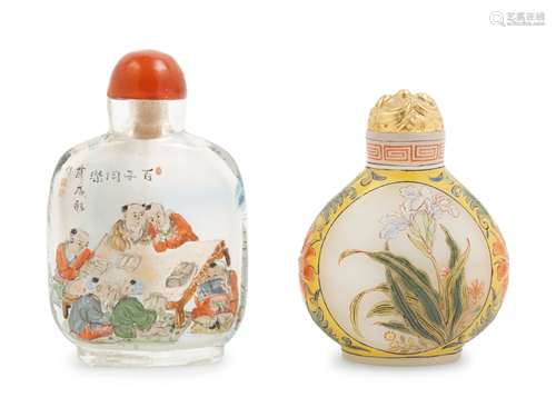 Two Chinese Painted Glass Snuff Bottles