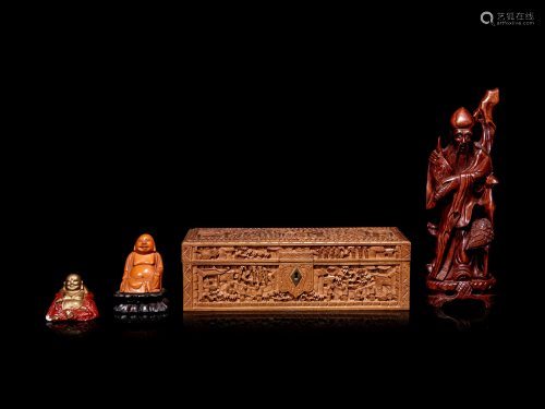 Four Chinese Carved Wood Articles
