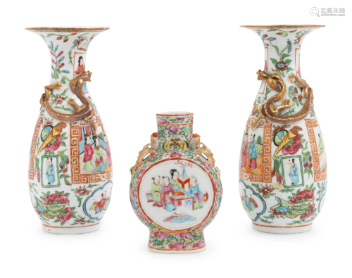 Three Chinese Export Rose Medallion Porcelain …