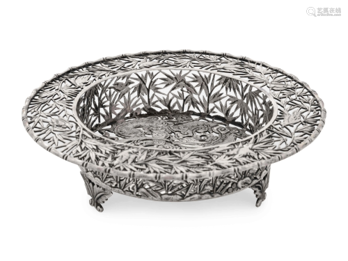 A Chinese Export Silver Tripod Dish
